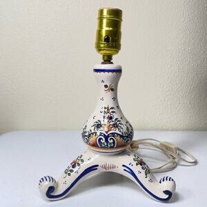 Vintage French Floral Painted Table Lamp R Delarue Cottage Prairie Boho Country